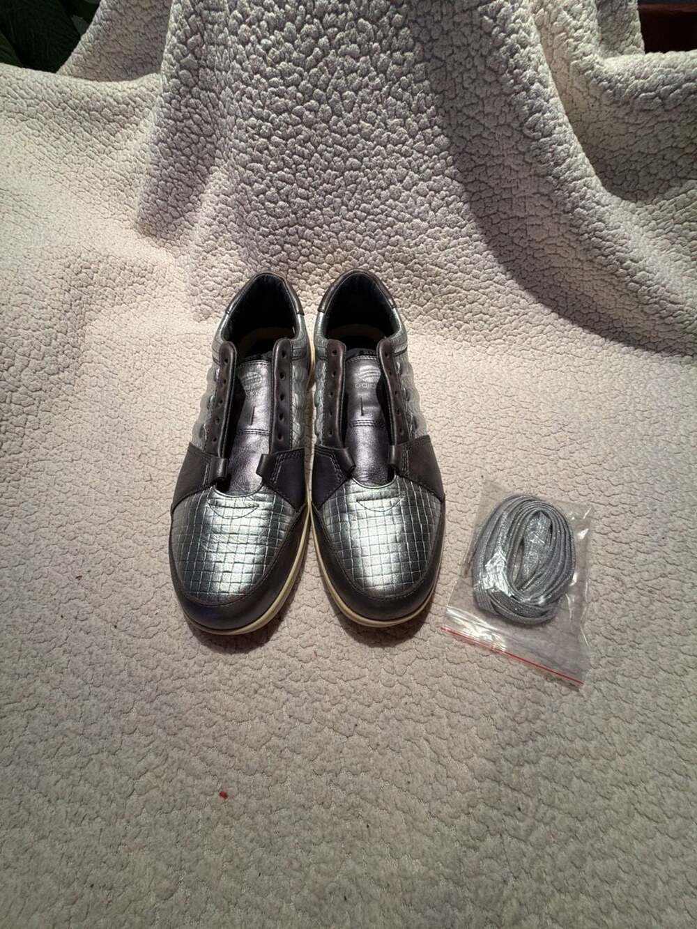 Adidas by Stella McCartney Silver Metallic and Croc-Embossed Low-Top Sneakers wi